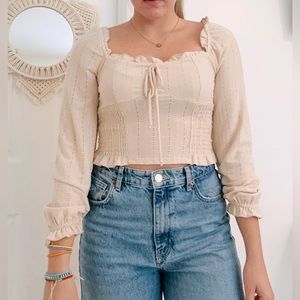 Smocked Long Sleeve Blouse